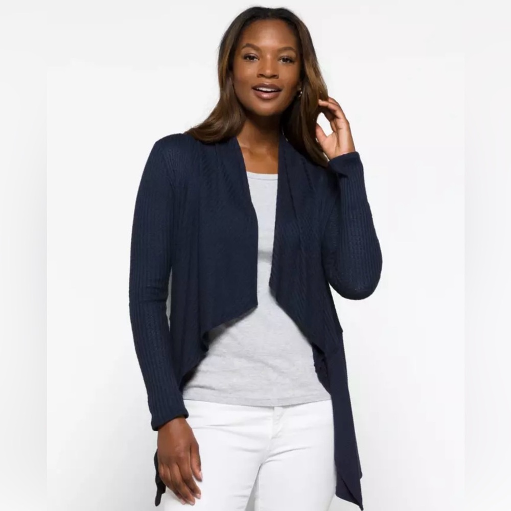 ⭐️NWT Velvet Navy Blue Thermal Waffle Long Sleeve Cardigan Size Medium women’s